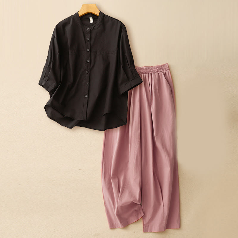 Buddha Stones, 2 sztuki, damska koszula z rękawem 3/4, spodnie haremowe, komplet do medytacji - Czarny top + różowe spodnie - US12, UK/AU16, EU44 (2XL) - image 27