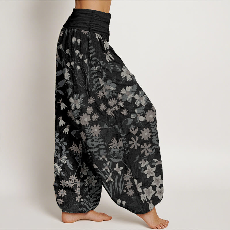 Buddha Stones Czysta bawełna Casual Daisy Kwiaty Liście Projekt Damskie Spodnie Harem Elastyczny Pas