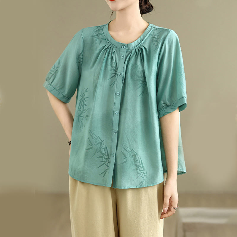 Buddha Stones 2 szt. Koszula damska z krótkim rękawem i spodniami haremowymi, zestaw do medytacji - image 5