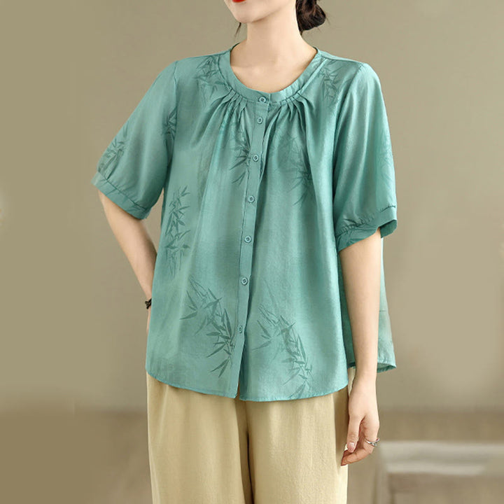 Buddha Stones 2 szt. Koszula damska z krótkim rękawem i spodniami haremowymi, zestaw do medytacji - image 5