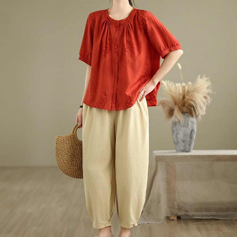 Buddha Stones 2 szt. Koszula damska z krótkim rękawem i spodniami haremowymi, zestaw do medytacji - image 11