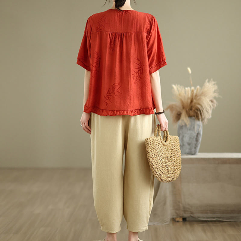 Buddha Stones 2 szt. Koszula damska z krótkim rękawem i spodniami haremowymi, zestaw do medytacji - image 9