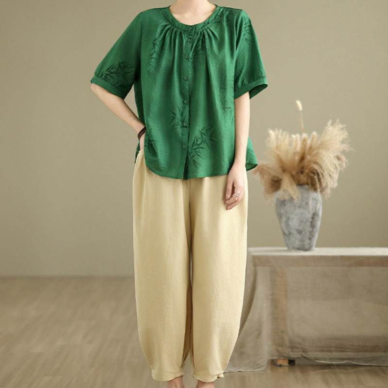 Buddha Stones 2 szt. Koszula damska z krótkim rękawem i spodniami haremowymi, zestaw do medytacji - image 22