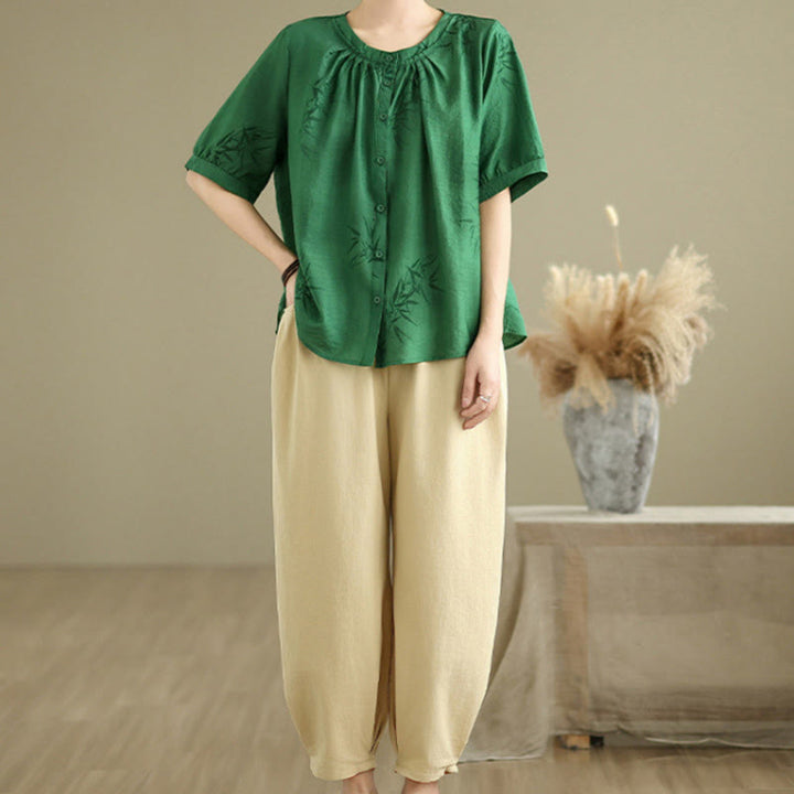 Buddha Stones 2 szt. Koszula damska z krótkim rękawem i spodniami haremowymi, zestaw do medytacji - image 22