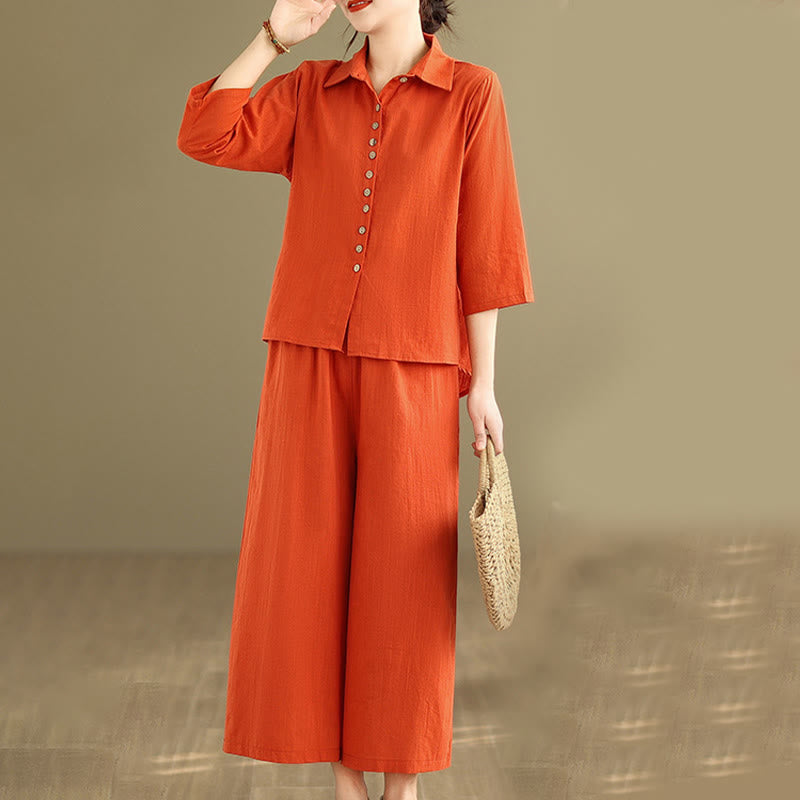 Buddha Stones 2 szt. Koszula damska z kołnierzykiem stojącym, luźne spodnie, zestaw ubrań do medytacji - image 8