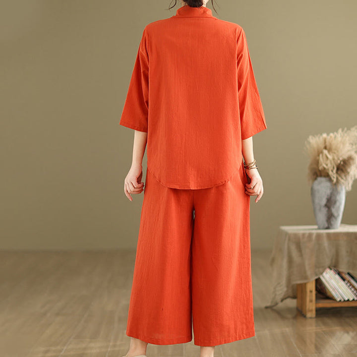 Buddha Stones 2 szt. Koszula damska z kołnierzykiem stojącym, luźne spodnie, zestaw ubrań do medytacji - image 11