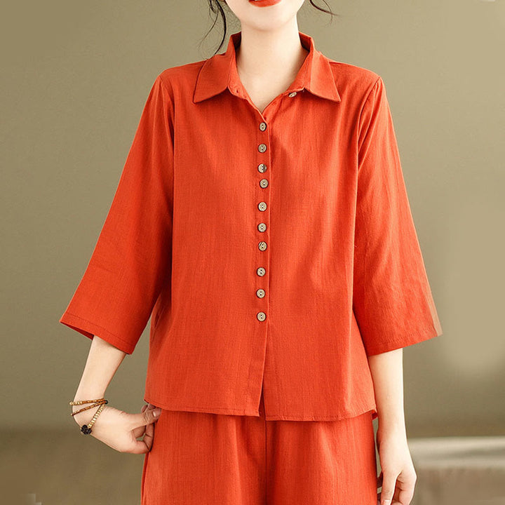 Buddha Stones 2 szt. Koszula damska z kołnierzykiem stojącym, luźne spodnie, zestaw ubrań do medytacji - image 15