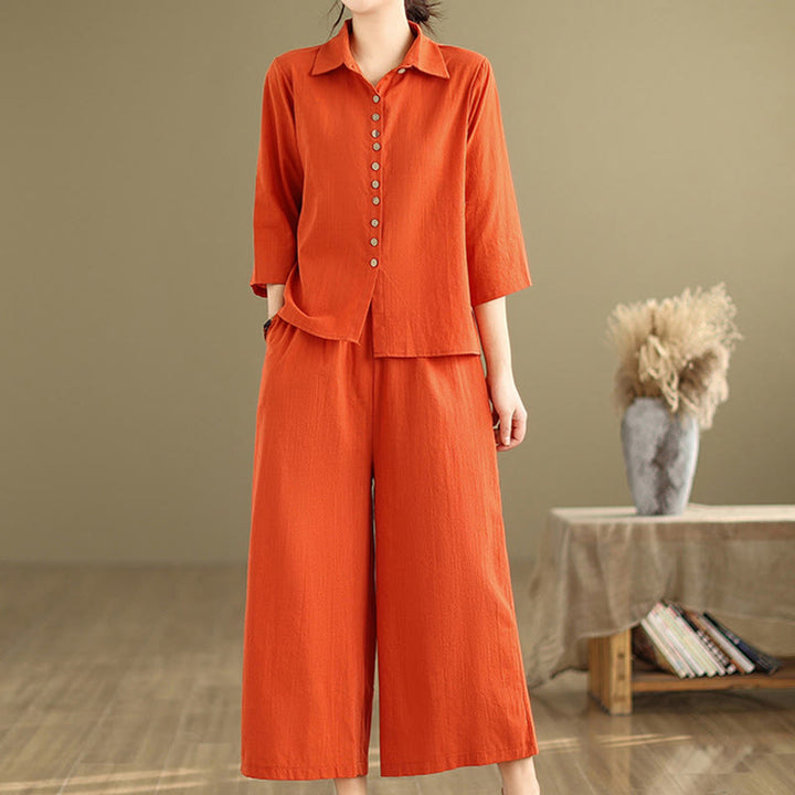 Buddha Stones 2 szt. Koszula damska z kołnierzykiem stojącym, luźne spodnie, zestaw ubrań do medytacji - image 10