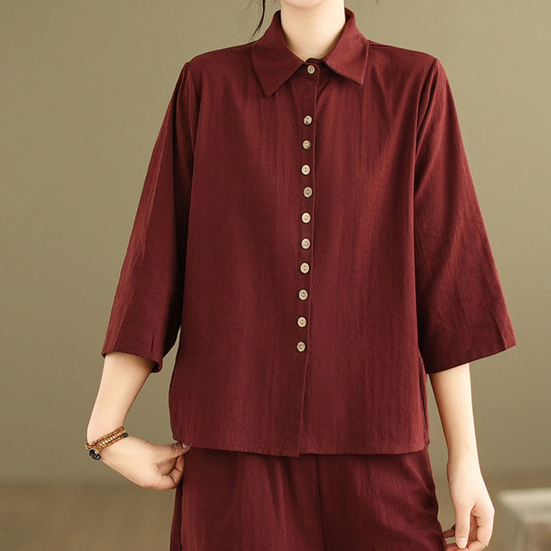 Buddha Stones 2 szt. Koszula damska z kołnierzykiem stojącym, luźne spodnie, zestaw ubrań do medytacji - image 25