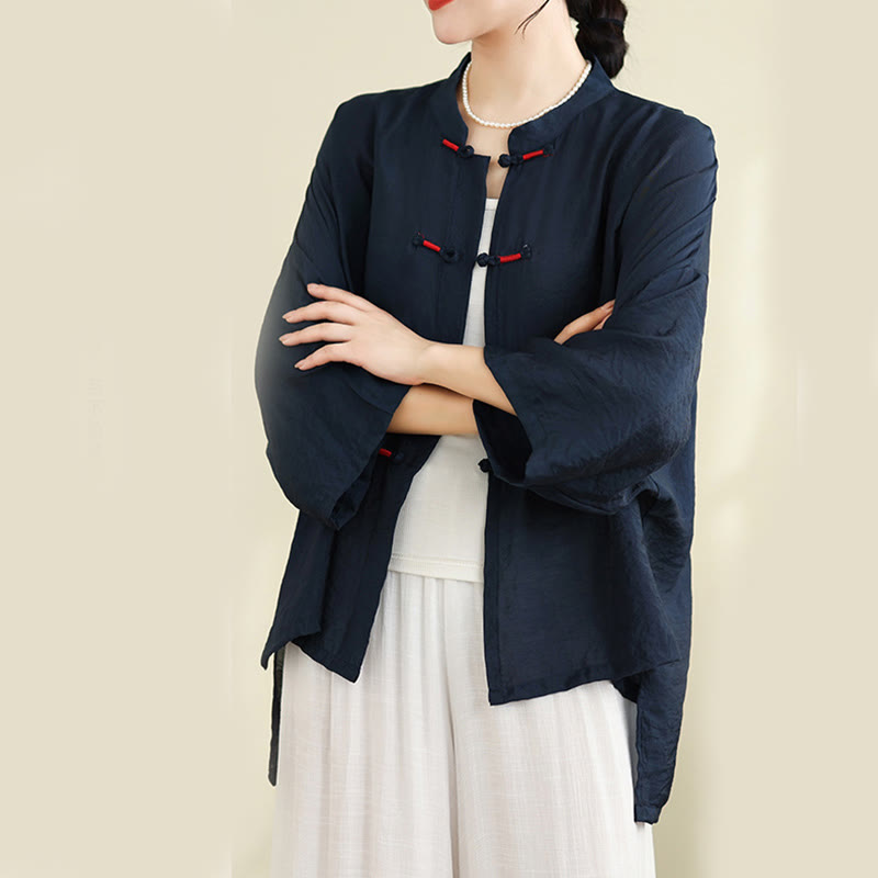 Buddha Stones, 2 sztuki, casualowa damska koszula z guzikami żaby, luźne spodnie, zestaw ubrań do medytacji - image 2