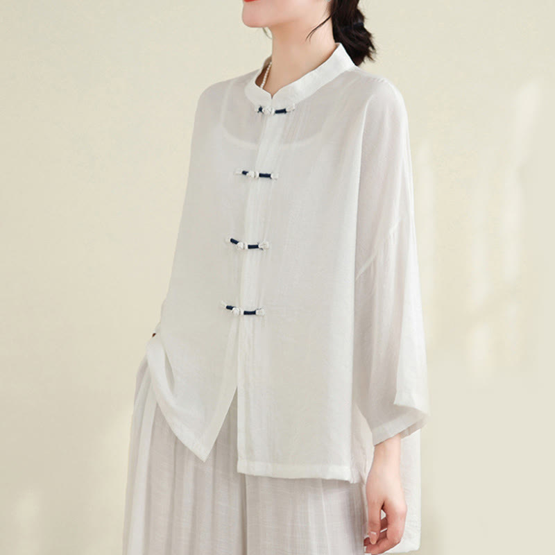 Buddha Stones, 2 sztuki, casualowa damska koszula z guzikami żaby, luźne spodnie, zestaw ubrań do medytacji - image 13