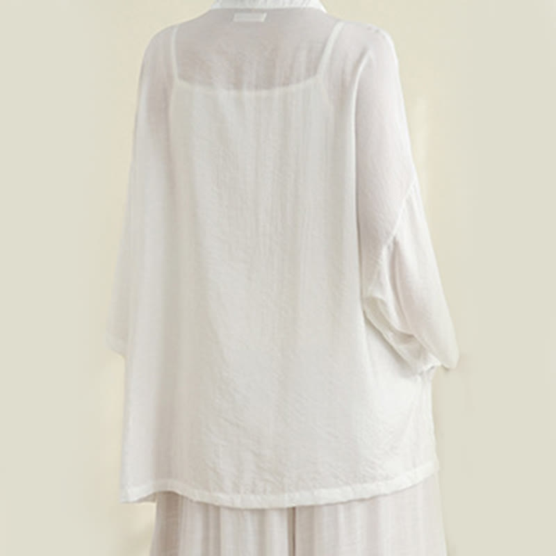 Buddha Stones, 2 sztuki, casualowa damska koszula z guzikami żaby, luźne spodnie, zestaw ubrań do medytacji - image 11