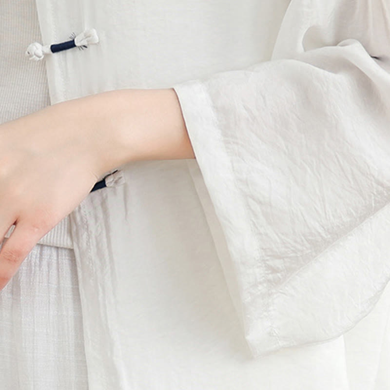 Buddha Stones, 2 sztuki, casualowa damska koszula z guzikami żaby, luźne spodnie, zestaw ubrań do medytacji - image 14