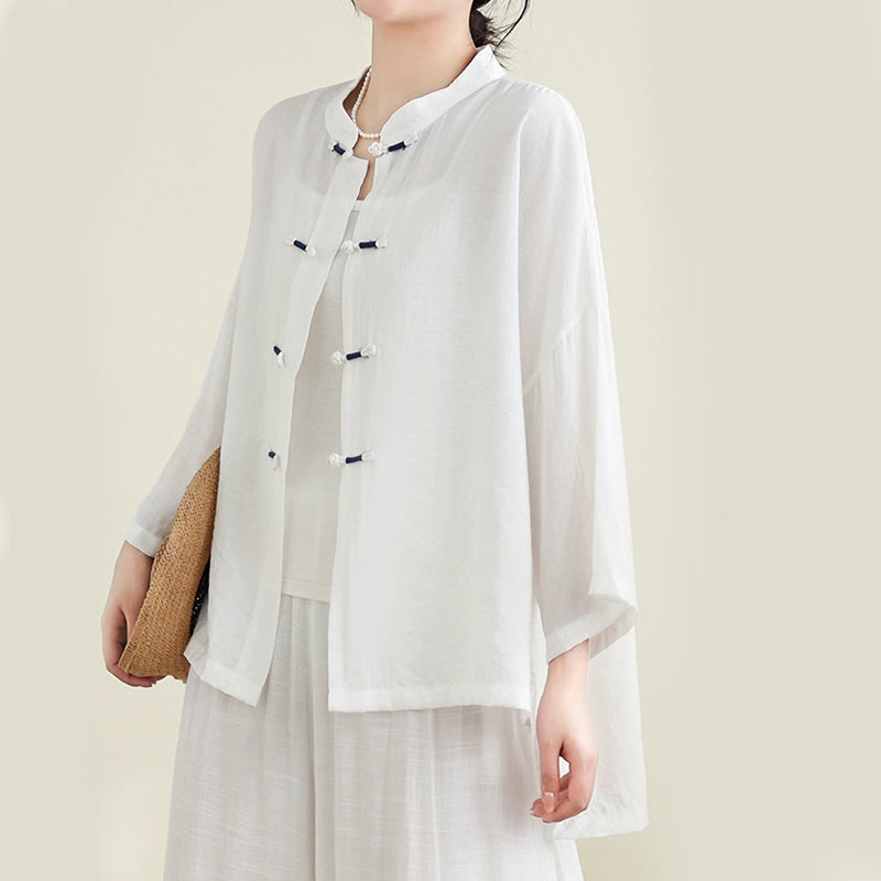 Buddha Stones, 2 sztuki, casualowa damska koszula z guzikami żaby, luźne spodnie, zestaw ubrań do medytacji - image 15