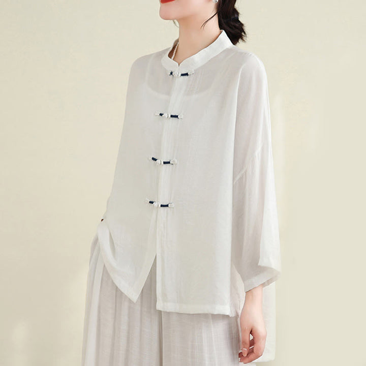 Buddha Stones, 2 sztuki, casualowa damska koszula z guzikami żaby, luźne spodnie, zestaw ubrań do medytacji - image 17