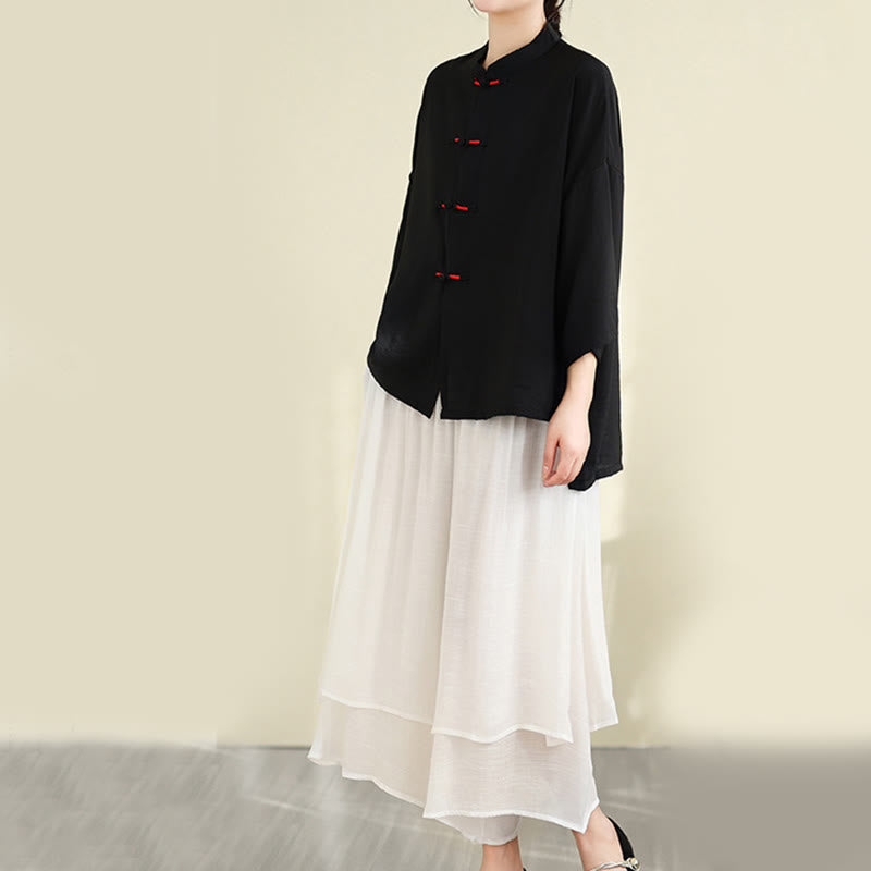 Buddha Stones, 2 sztuki, casualowa damska koszula z guzikami żaby, luźne spodnie, zestaw ubrań do medytacji - image 23