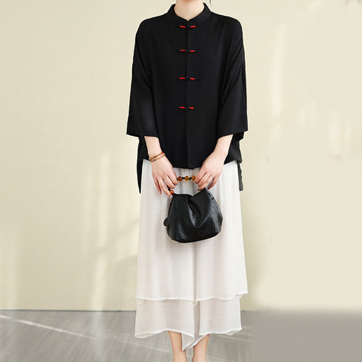 Buddha Stones, 2 sztuki, casualowa damska koszula z guzikami żaby, luźne spodnie, zestaw ubrań do medytacji - image 26