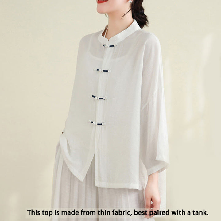 Buddha Stones, 2 sztuki, casualowa damska koszula z guzikami żaby, luźne spodnie, zestaw ubrań do medytacji - image 8