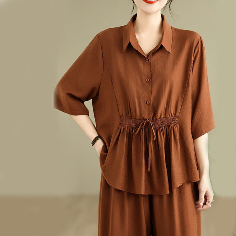 Buddha Stones 2 szt. Koszula damska z kołnierzykiem stojącym, luźne spodnie, zestaw ubrań do medytacji - image 3