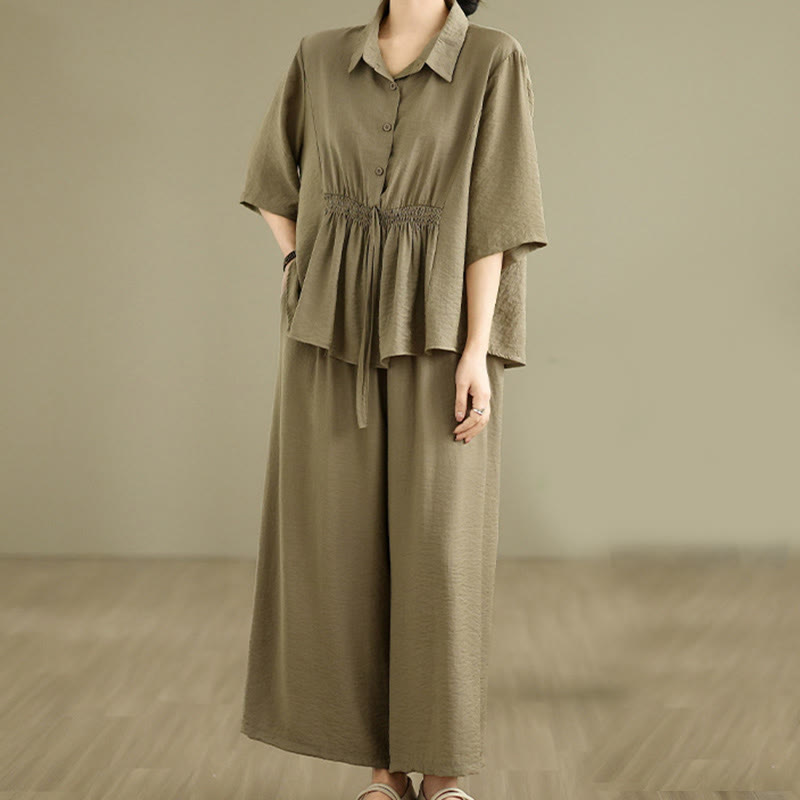 Buddha Stones 2 szt. Koszula damska z kołnierzykiem stojącym, luźne spodnie, zestaw ubrań do medytacji - image 13