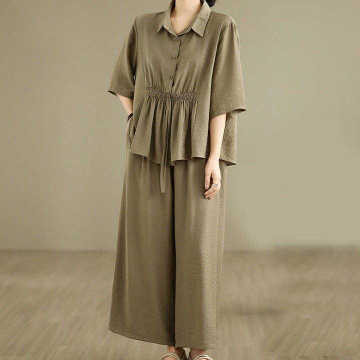 Buddha Stones 2 szt. Koszula damska z kołnierzykiem stojącym, luźne spodnie, zestaw ubrań do medytacji - image 13