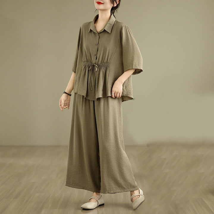 Buddha Stones 2 szt. Koszula damska z kołnierzykiem stojącym, luźne spodnie, zestaw ubrań do medytacji - image 15