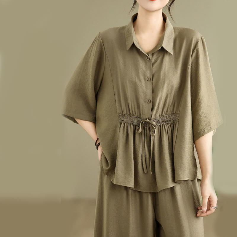 Buddha Stones 2 szt. Koszula damska z kołnierzykiem stojącym, luźne spodnie, zestaw ubrań do medytacji - image 16