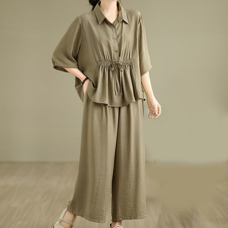 Buddha Stones 2 szt. Koszula damska z kołnierzykiem stojącym, luźne spodnie, zestaw ubrań do medytacji - image 17