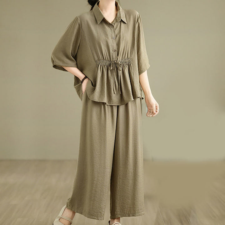 Buddha Stones 2 szt. Koszula damska z kołnierzykiem stojącym, luźne spodnie, zestaw ubrań do medytacji - image 17