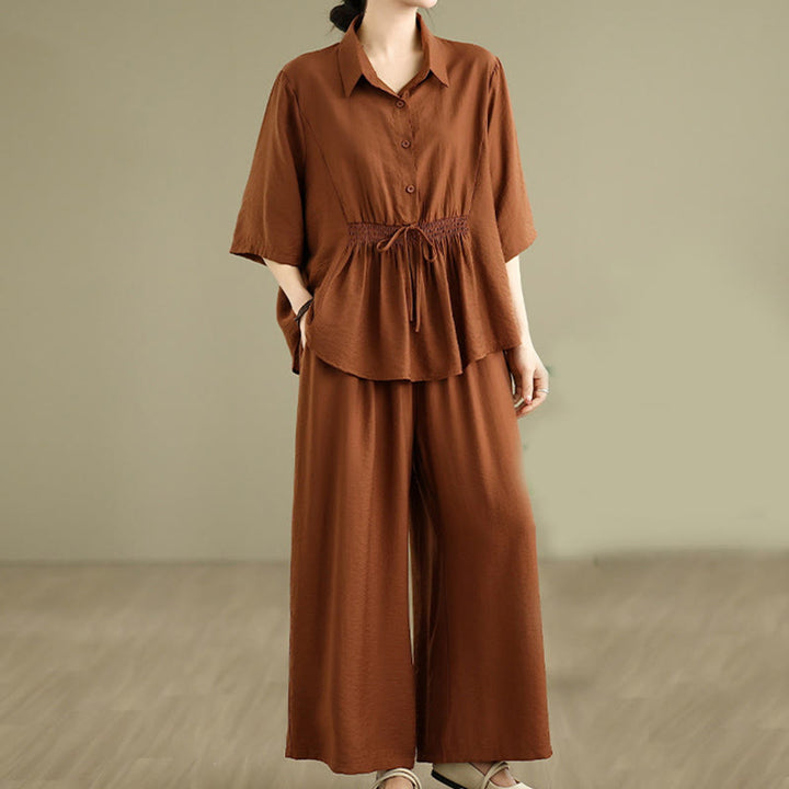 Buddha Stones 2 szt. Koszula damska z kołnierzykiem stojącym, luźne spodnie, zestaw ubrań do medytacji - image 11