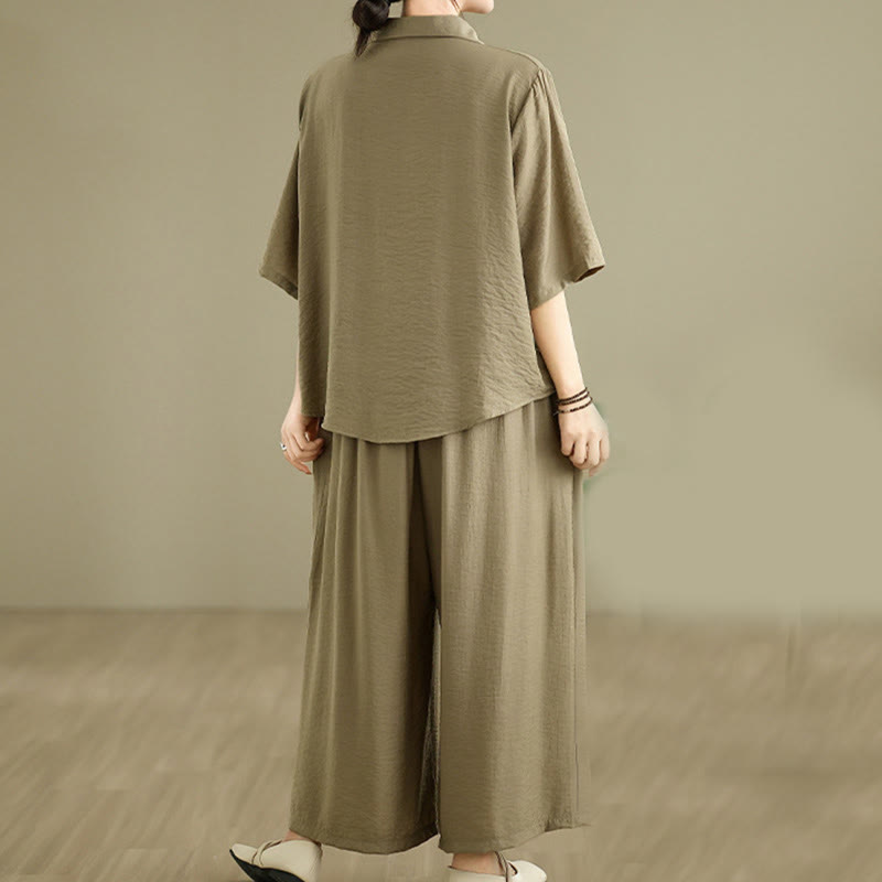 Buddha Stones 2 szt. Koszula damska z kołnierzykiem stojącym, luźne spodnie, zestaw ubrań do medytacji - image 14