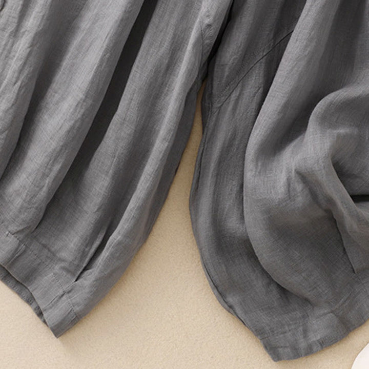 Damskie spodnie haremowe z bawełny i lnu z haftowanymi Buddha Stones i kieszeniami - image 3