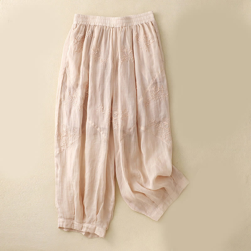 Damskie spodnie haremowe z bawełny i lnu z haftowanymi Buddha Stones i kieszeniami - MistyRose - US12, UK/AU16, EU44 (3XL) - image 10