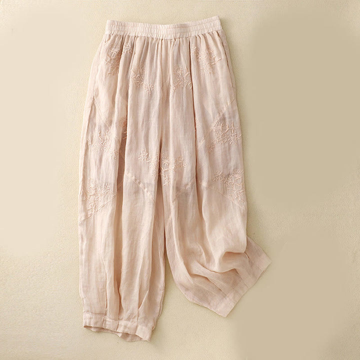 Damskie spodnie haremowe z bawełny i lnu z haftowanymi Buddha Stones i kieszeniami - MistyRose - US12, UK/AU16, EU44 (3XL) - image 10