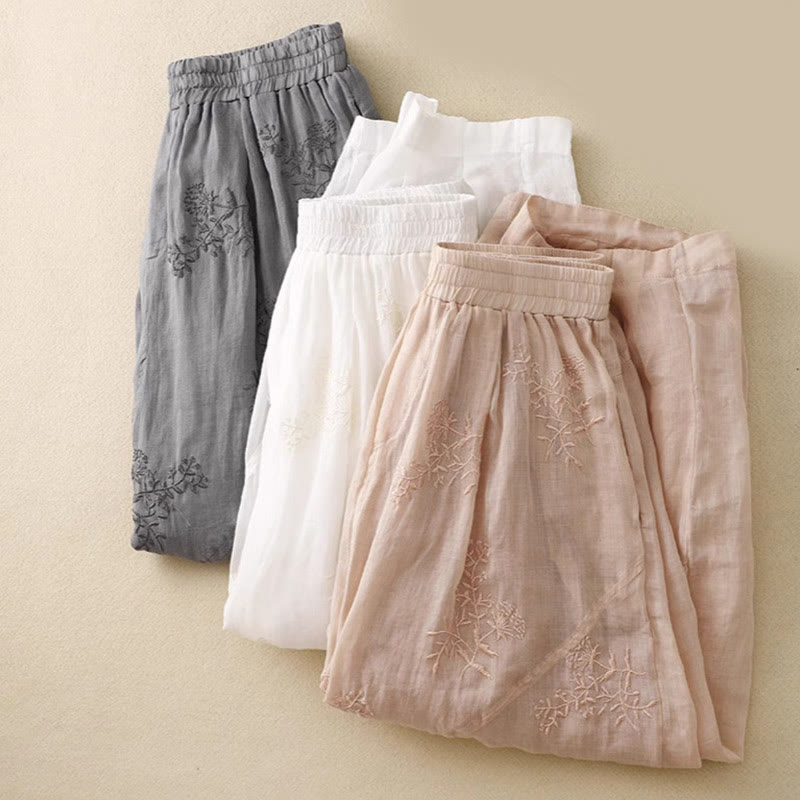 Damskie spodnie haremowe z bawełny i lnu z haftowanymi Buddha Stones i kieszeniami - image 20