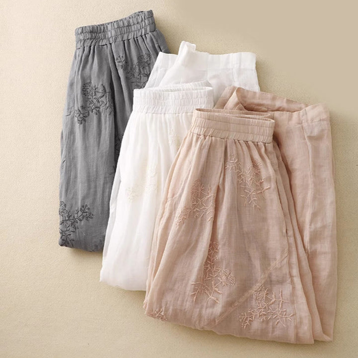 Damskie spodnie haremowe z bawełny i lnu z haftowanymi Buddha Stones i kieszeniami - image 20