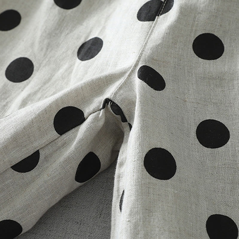 Spodnie harem damskie z bawełny i lnu z kieszeniami, w groszki i kwiaty, z Buddha Stones - image 10