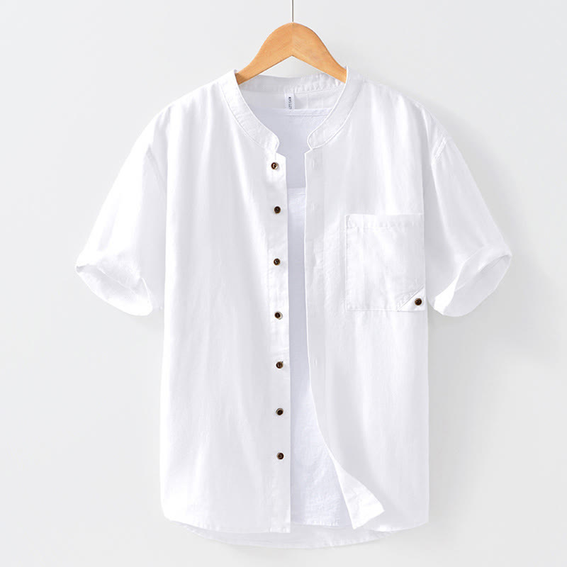 Koszula męska z krótkim rękawem, letnia, z guzikami i ramią, z lnu i bawełny, z motywem Buddha Stones - Biały - US/UK/AU42， EU52 (3XL) - image 8