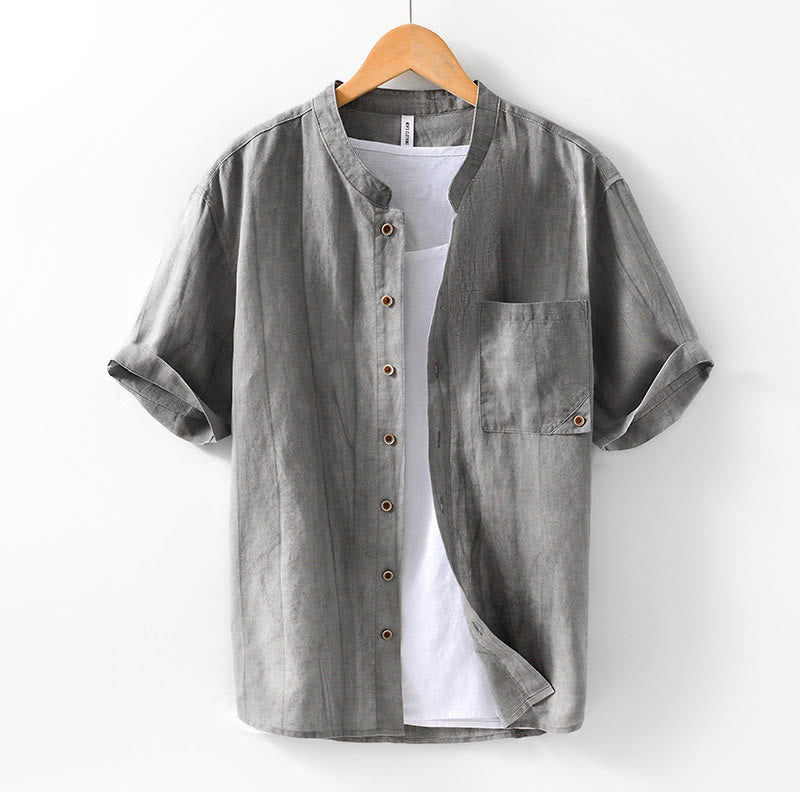 Koszula męska z krótkim rękawem, letnia, z guzikami i ramią, z lnu i bawełny, z motywem Buddha Stones - Ciemnoszary - US/UK/AU42， EU52 (3XL) - image 1