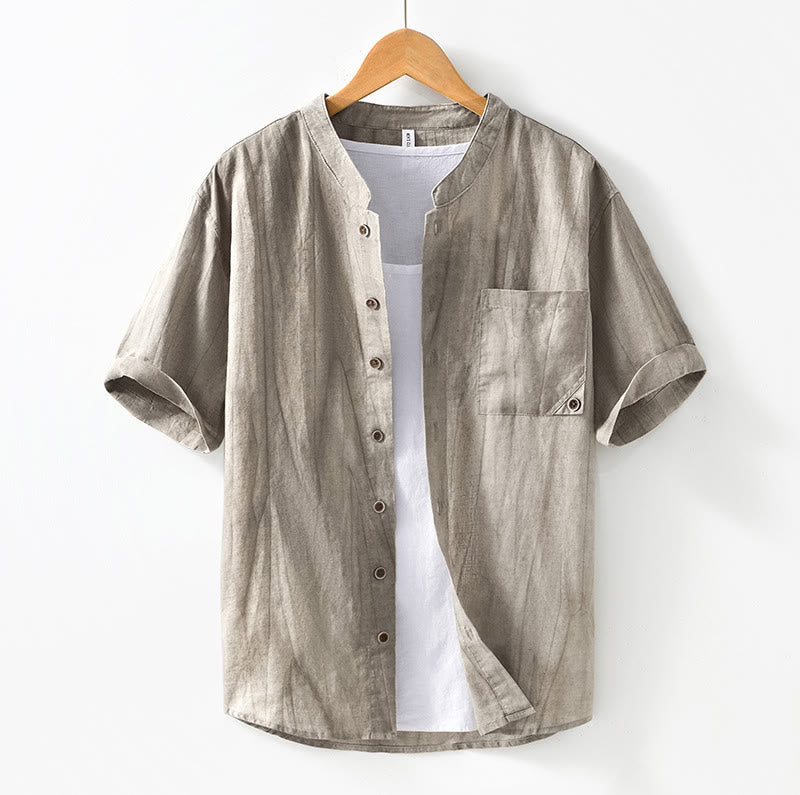 Koszula męska z krótkim rękawem, letnia, z guzikami i ramią, z lnu i bawełny, z motywem Buddha Stones - Pszenica - US/UK/AU42， EU52 (3XL) - image 16