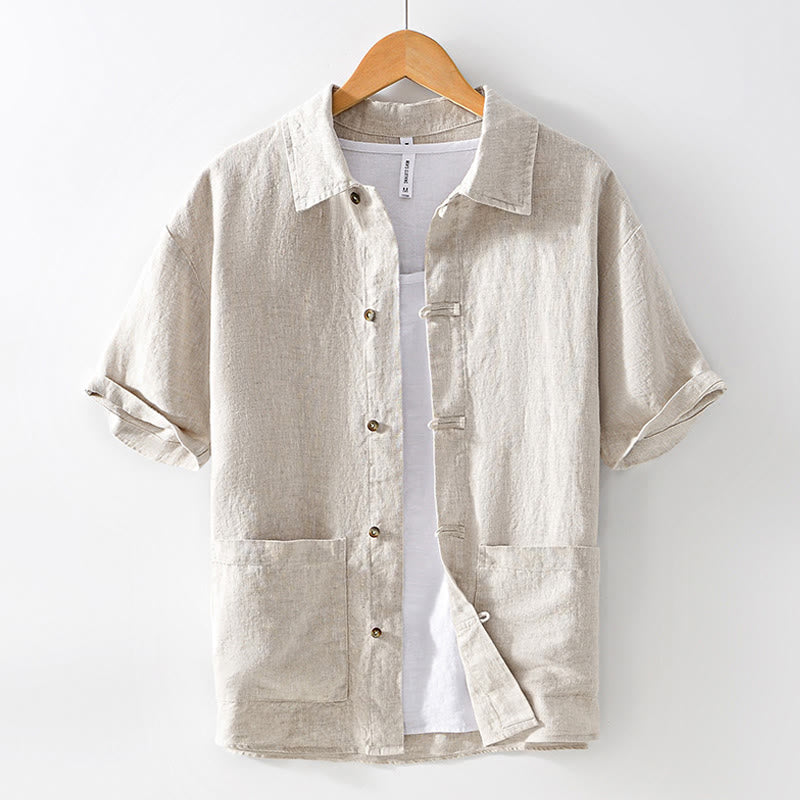 Koszula męska z krótkim rękawem i kieszeniami, lniana, z Buddha Stones , na lato, z guzikami - Bielizna - US/UK/AU42， EU52 (3XL) - image 1