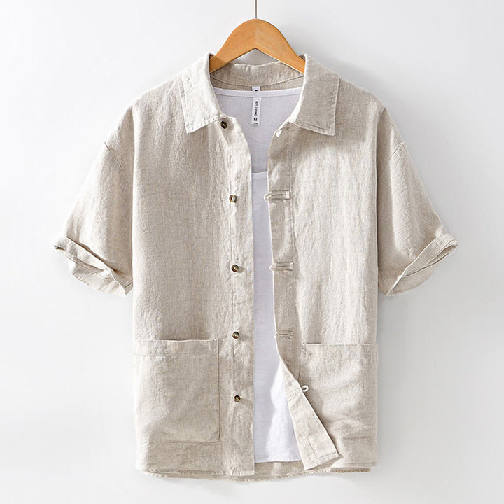 Koszula męska z krótkim rękawem i kieszeniami, lniana, z Buddha Stones , na lato, z guzikami - Bielizna - US/UK/AU42， EU52 (3XL) - image 1