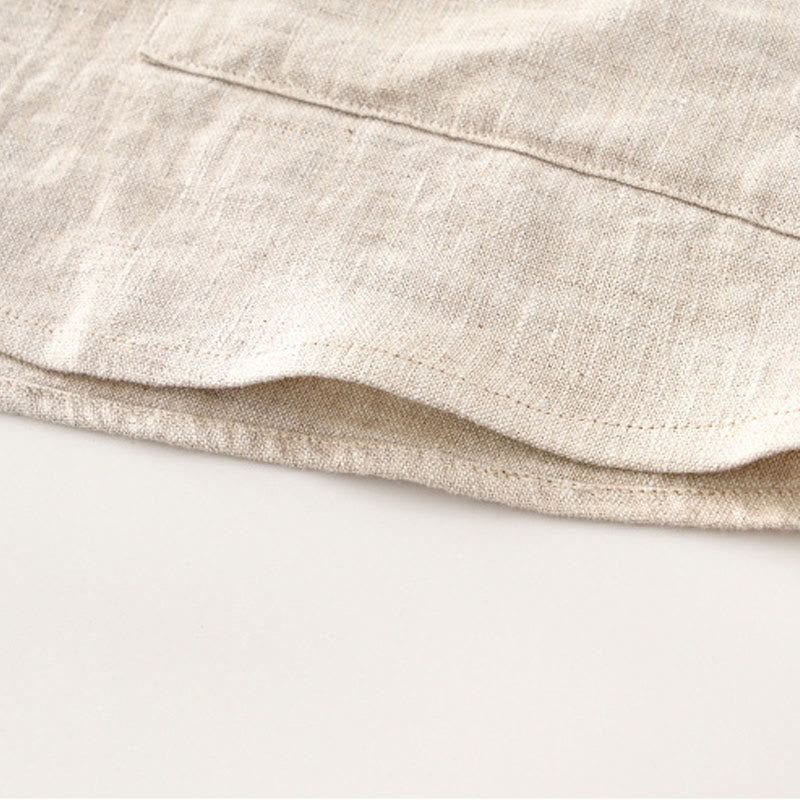 Koszula męska z krótkim rękawem i kieszeniami, lniana, z Buddha Stones , na lato, z guzikami - image 7