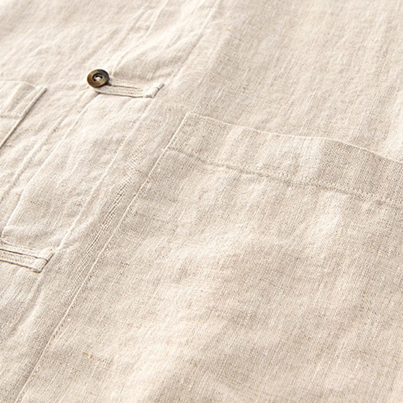 Koszula męska z krótkim rękawem i kieszeniami, lniana, z Buddha Stones , na lato, z guzikami - image 5