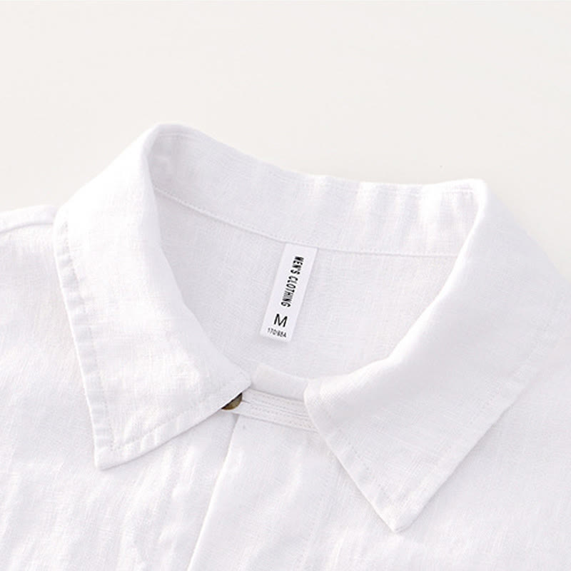 Koszula męska z krótkim rękawem i kieszeniami, lniana, z Buddha Stones , na lato, z guzikami - image 10