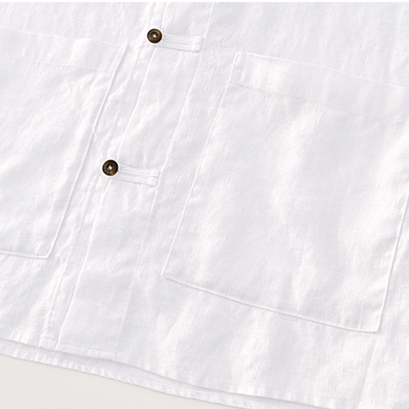Koszula męska z krótkim rękawem i kieszeniami, lniana, z Buddha Stones , na lato, z guzikami - image 12