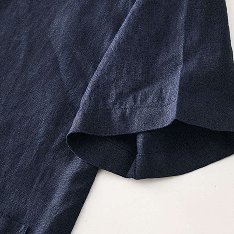 Koszula męska z krótkim rękawem i kieszeniami, lniana, z Buddha Stones , na lato, z guzikami - image 20