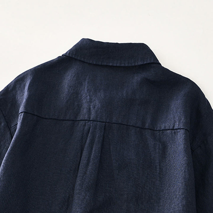 Koszula męska z krótkim rękawem i kieszeniami, lniana, z Buddha Stones , na lato, z guzikami - image 17