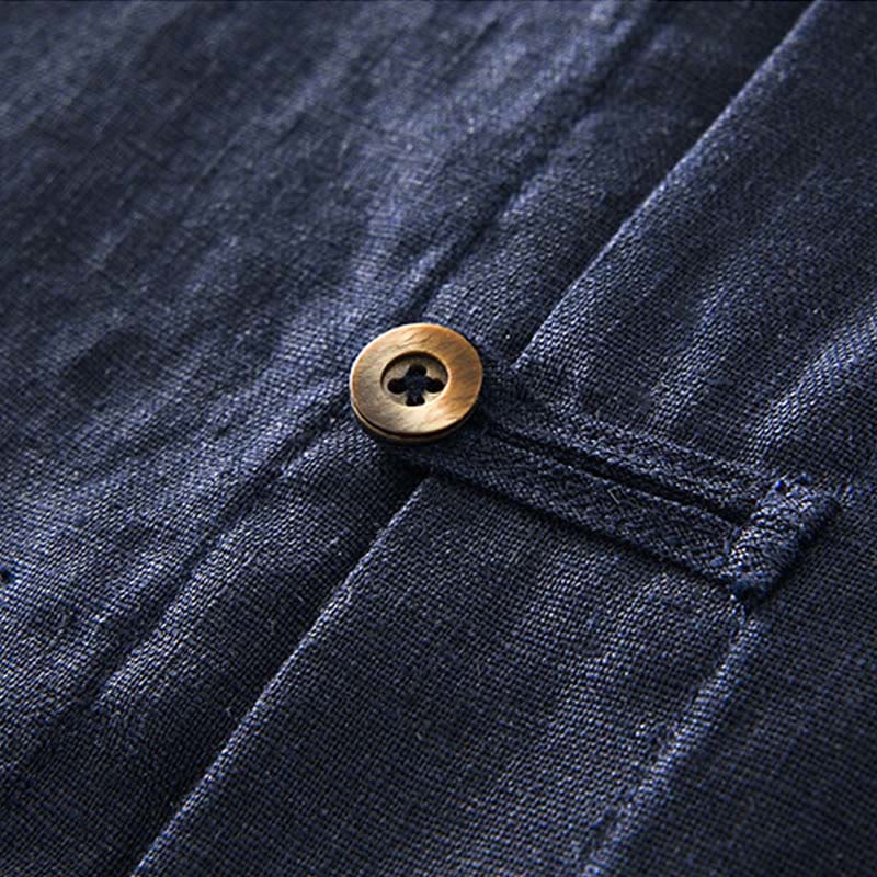 Koszula męska z krótkim rękawem i kieszeniami, lniana, z Buddha Stones , na lato, z guzikami - image 18