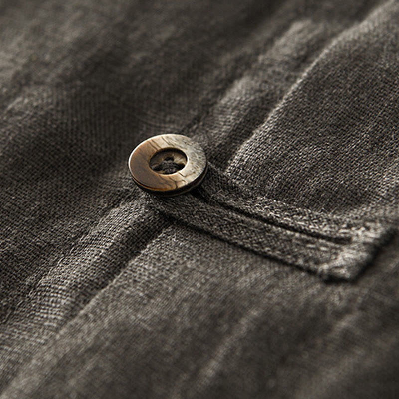 Koszula męska z krótkim rękawem i kieszeniami, lniana, z Buddha Stones , na lato, z guzikami - image 25